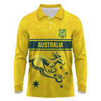 World Cricket Custom Australia Long Sleeve Polo Shirt Aussie! Aussie! Oi! Oi! Oi!