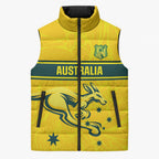 World Cricket Custom Australia Sleeveless Puffer Jacket Aussie! Aussie! Oi! Oi! Oi!