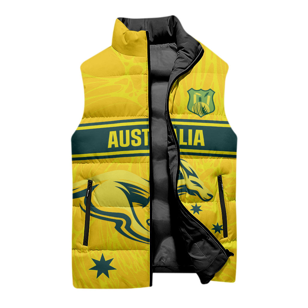 World Cricket Custom Australia Sleeveless Puffer Jacket Aussie! Aussie! Oi! Oi! Oi!