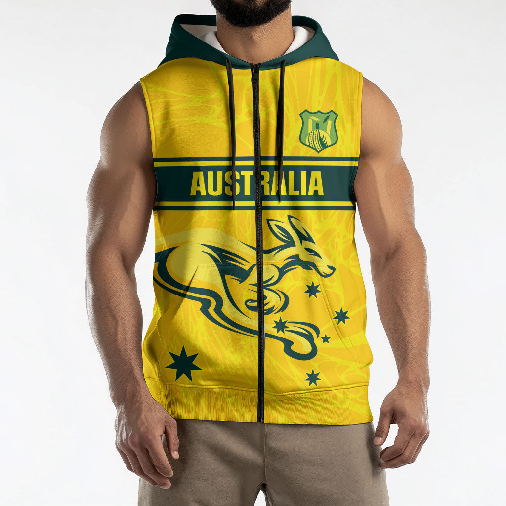 World Cricket Custom Australia Sleeveless Zip Hoodie Aussie! Aussie! Oi! Oi! Oi!