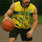 World Cricket Custom Australia Sleeveless Zip Hoodie Aussie! Aussie! Oi! Oi! Oi!