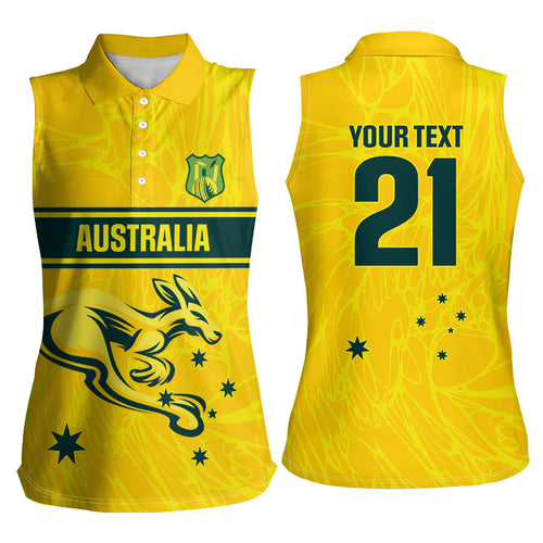 World Cricket Custom Australia Women Sleeveless Polo Shirt Aussie! Aussie! Oi! Oi! Oi!