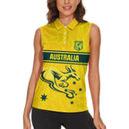 World Cricket Custom Australia Women Sleeveless Polo Shirt Aussie! Aussie! Oi! Oi! Oi!
