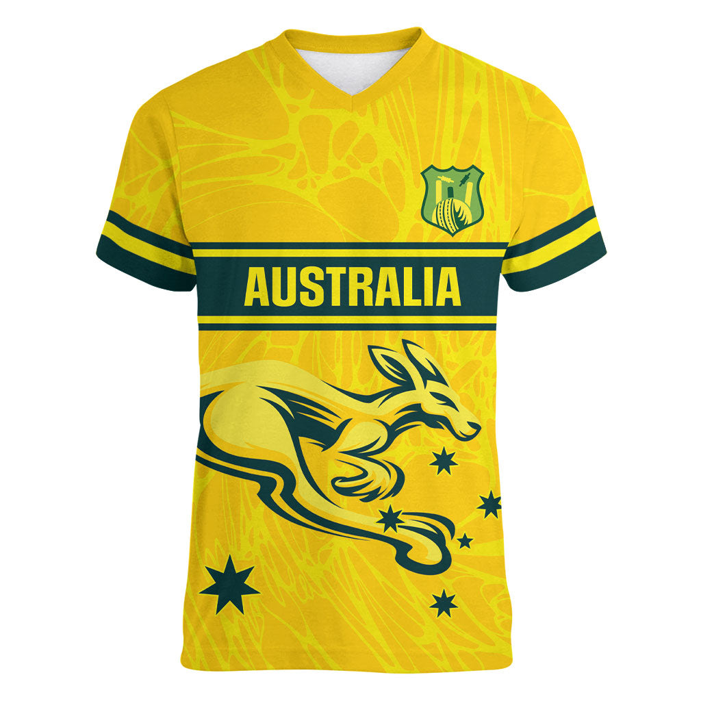 World Cricket Custom Australia Women V-Neck T-Shirt Aussie! Aussie! Oi! Oi! Oi!