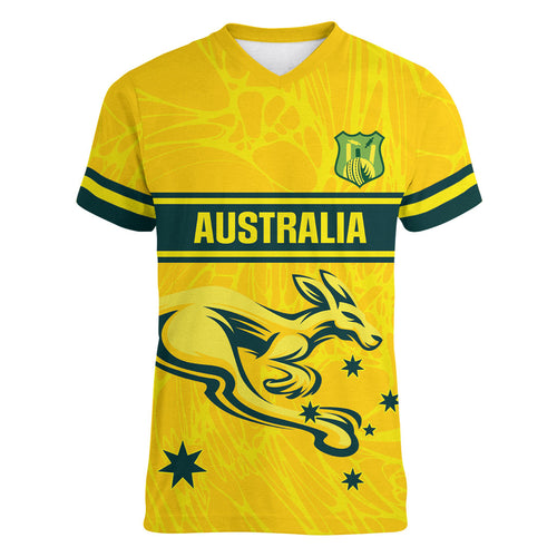 World Cricket Custom Australia Women V-Neck T-Shirt Aussie! Aussie! Oi! Oi! Oi!