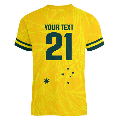 World Cricket Custom Australia Women V-Neck T-Shirt Aussie! Aussie! Oi! Oi! Oi!