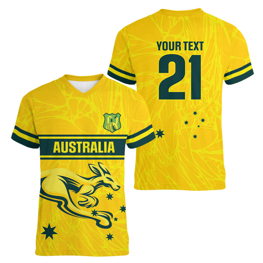 World Cricket Custom Australia Women V-Neck T-Shirt Aussie! Aussie! Oi! Oi! Oi!