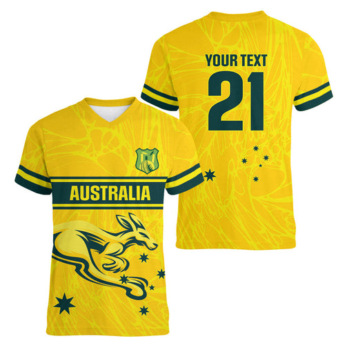 World Cricket Custom Australia Women V-Neck T-Shirt Aussie! Aussie! Oi! Oi! Oi!