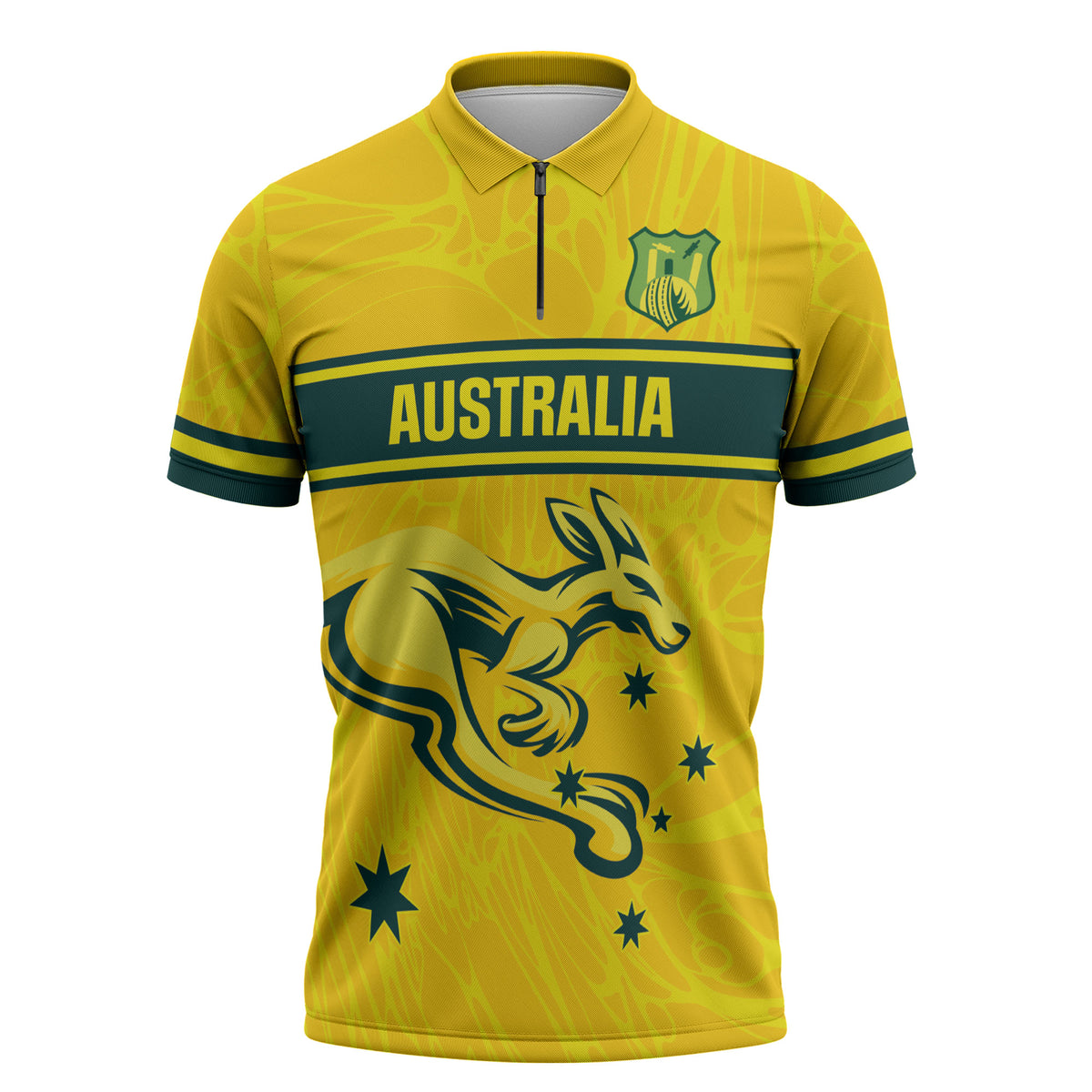 World Cricket Custom Australia Zipper Polo Shirt Aussie! Aussie! Oi! Oi! Oi!