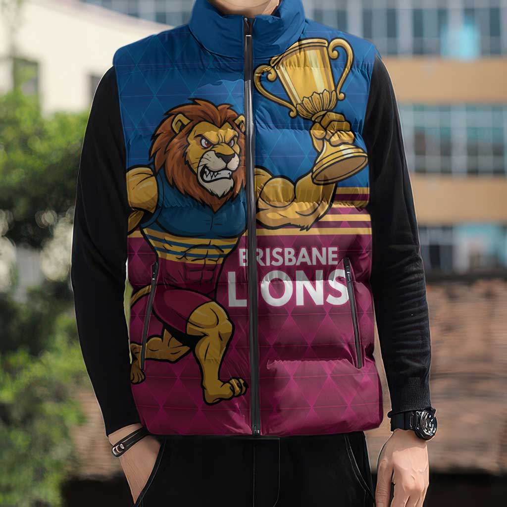Custom Pride of Brisbane Champion Roar Sleeveless Puffer Jacket - Aussie Hoodie