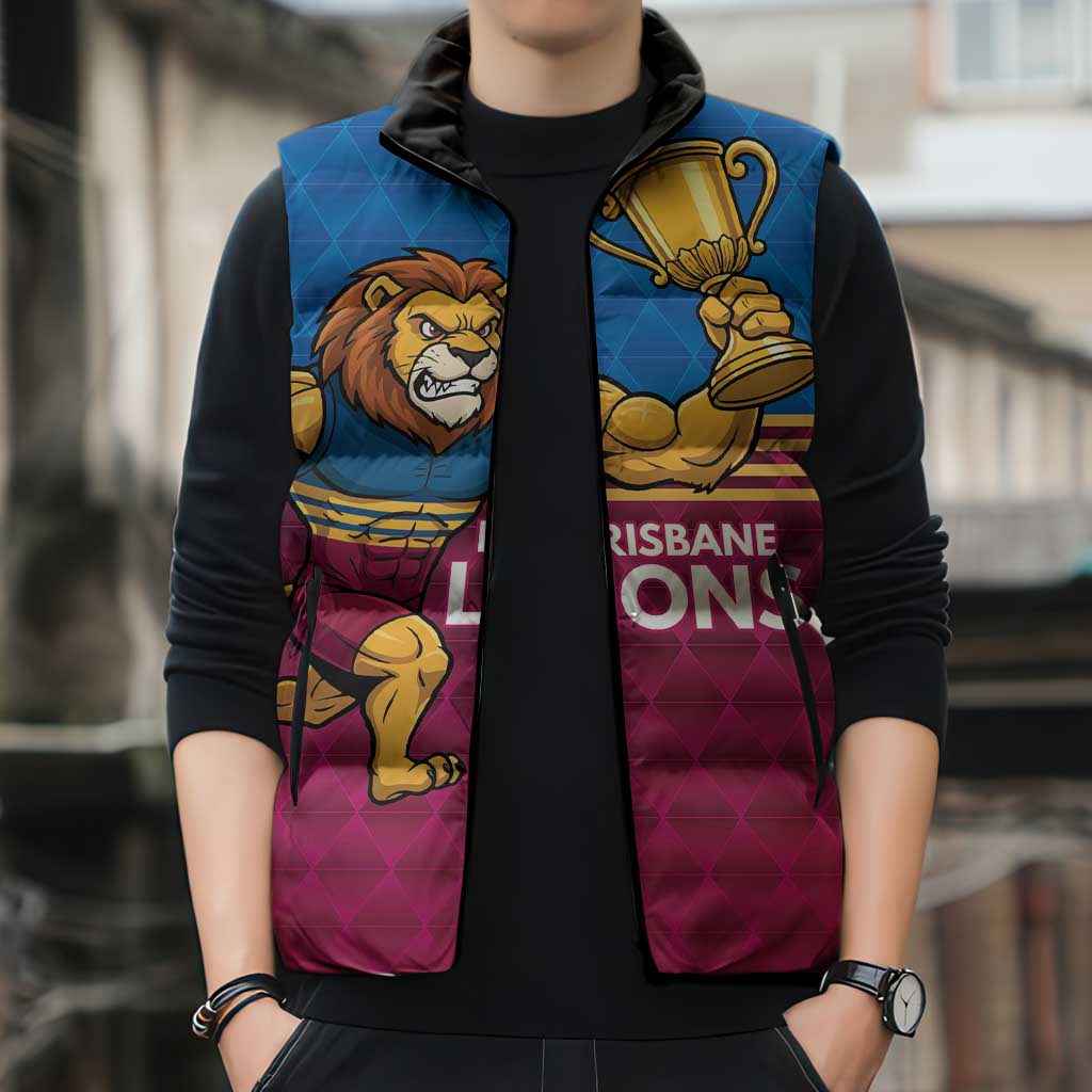 Custom Pride of Brisbane Champion Roar Sleeveless Puffer Jacket - Aussie Hoodie