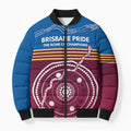 Personalised Brisbane Pride Bomber Puffer Jacket The Roar of Champions - Aussie Hoodie