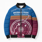 Personalised Brisbane Pride Bomber Puffer Jacket The Roar of Champions - Aussie Hoodie