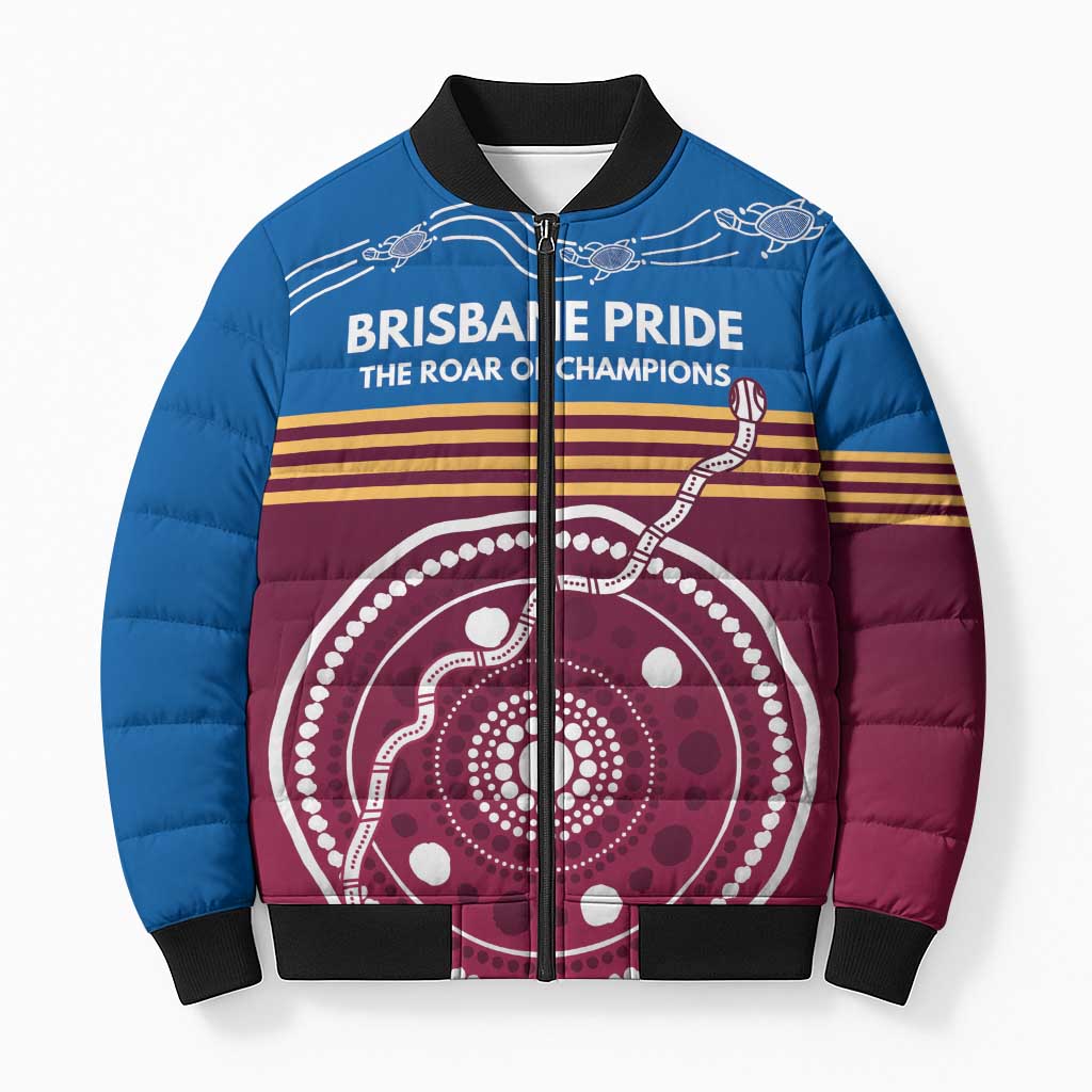 Personalised Brisbane Pride Bomber Puffer Jacket The Roar of Champions - Aussie Hoodie