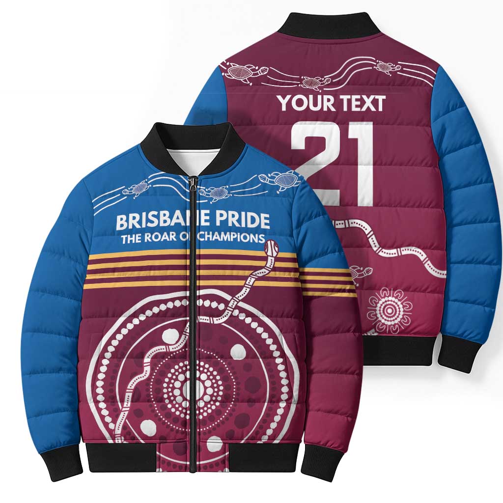 Personalised Brisbane Pride Bomber Puffer Jacket The Roar of Champions - Aussie Hoodie