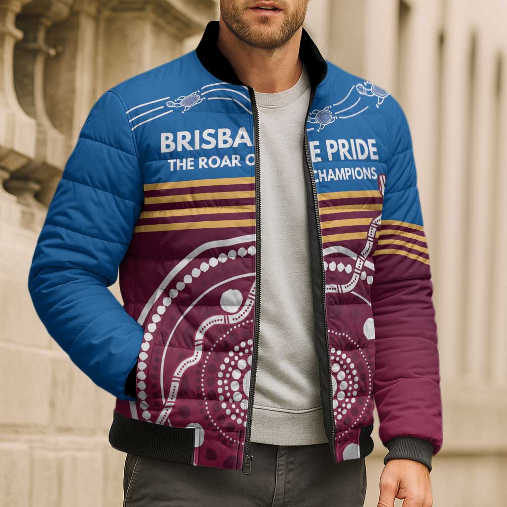 Personalised Brisbane Pride Bomber Puffer Jacket The Roar of Champions - Aussie Hoodie