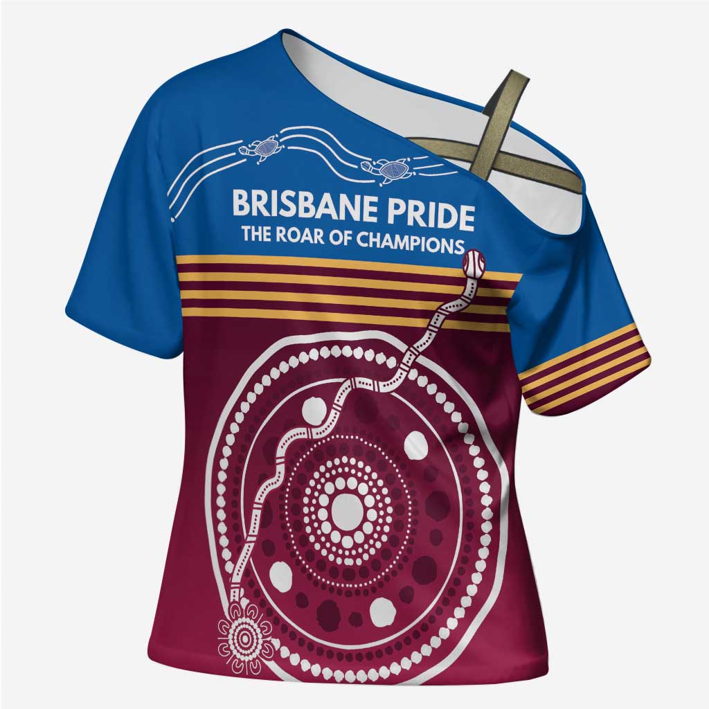 Personalised Brisbane Pride Cross Shoulder Shirt The Roar of Champions - Aussie Hoodie