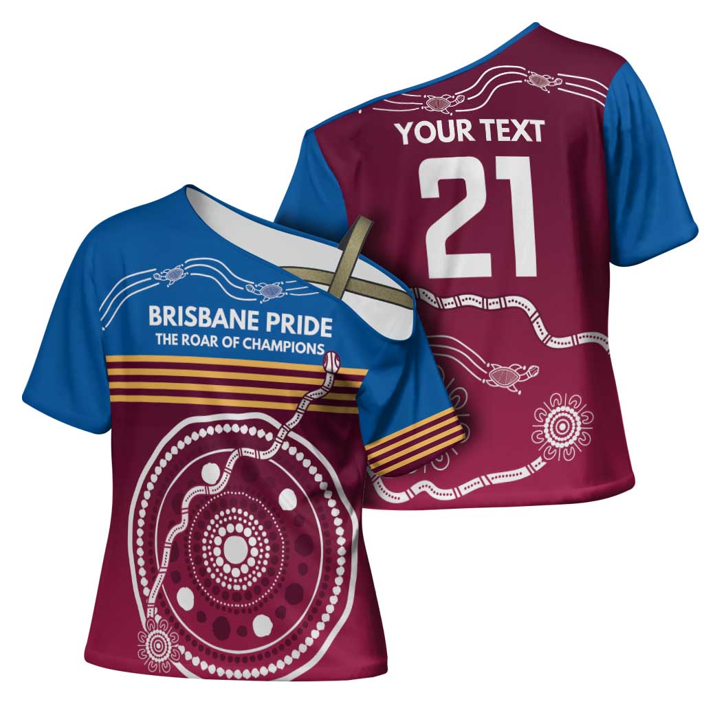 Personalised Brisbane Pride Cross Shoulder Shirt The Roar of Champions - Aussie Hoodie