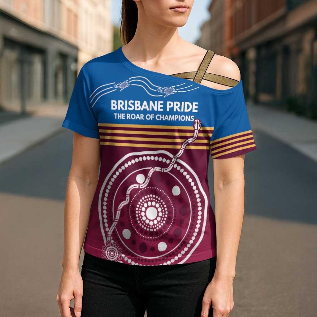 Personalised Brisbane Pride Cross Shoulder Shirt The Roar of Champions - Aussie Hoodie