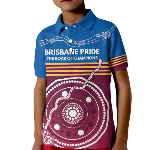 Personalised Brisbane Pride Kid Polo Shirt The Roar of Champions - Aussie Hoodie