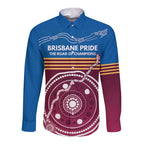 Personalised Brisbane Pride Long Sleeve Button Shirt The Roar of Champions - Aussie Hoodie