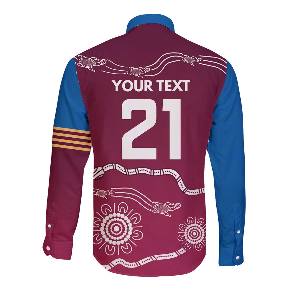 Personalised Brisbane Pride Long Sleeve Button Shirt The Roar of Champions - Aussie Hoodie