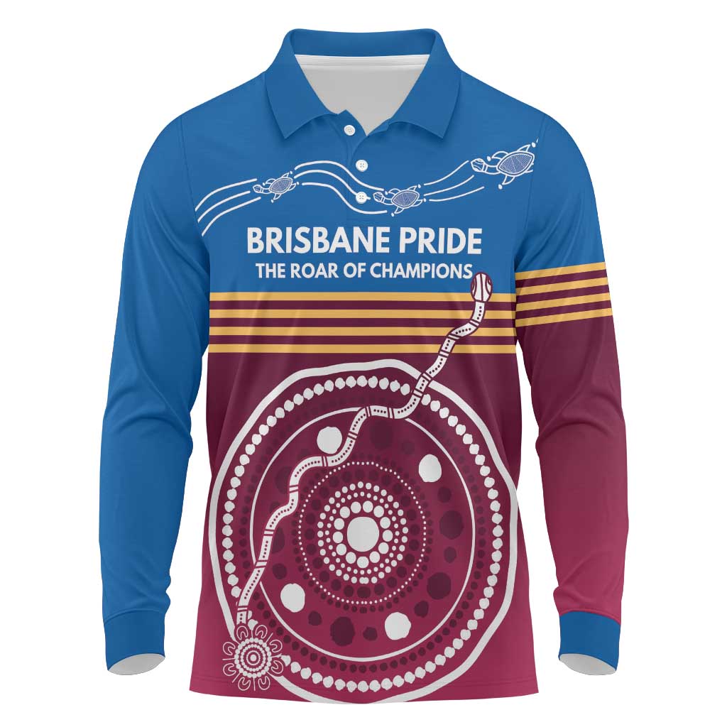 Personalised Brisbane Pride Long Sleeve Polo Shirt The Roar of Champions - Aussie Hoodie