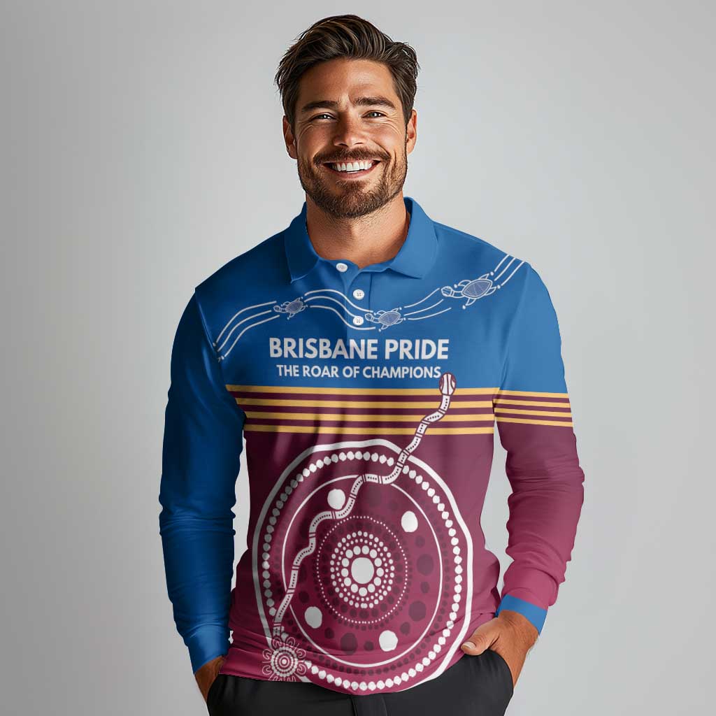 Personalised Brisbane Pride Long Sleeve Polo Shirt The Roar of Champions - Aussie Hoodie