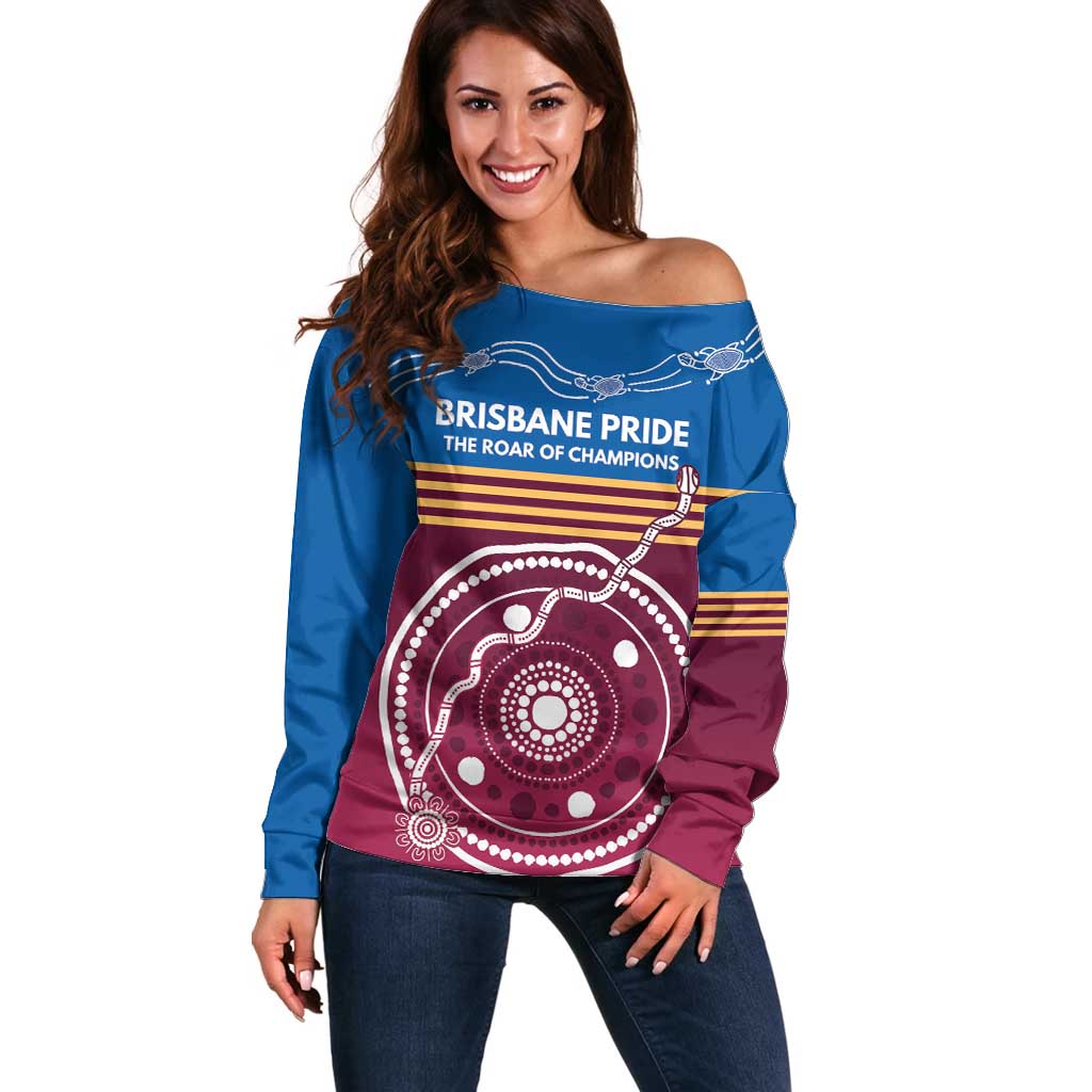 Personalised Brisbane Pride Off Shoulder Sweater The Roar of Champions - Aussie Hoodie