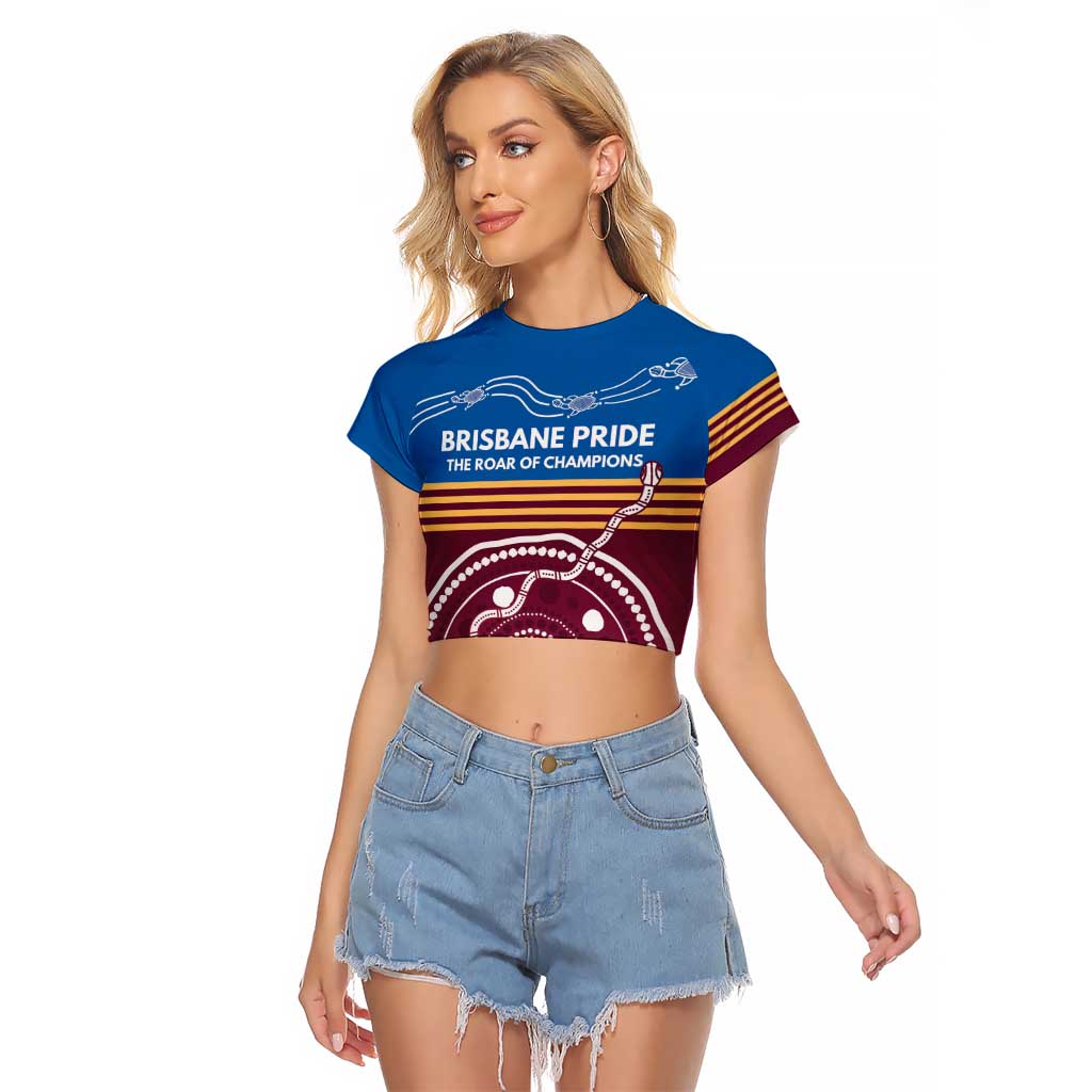 Personalised Brisbane Pride Raglan Cropped T Shirt The Roar of Champions - Aussie Hoodie