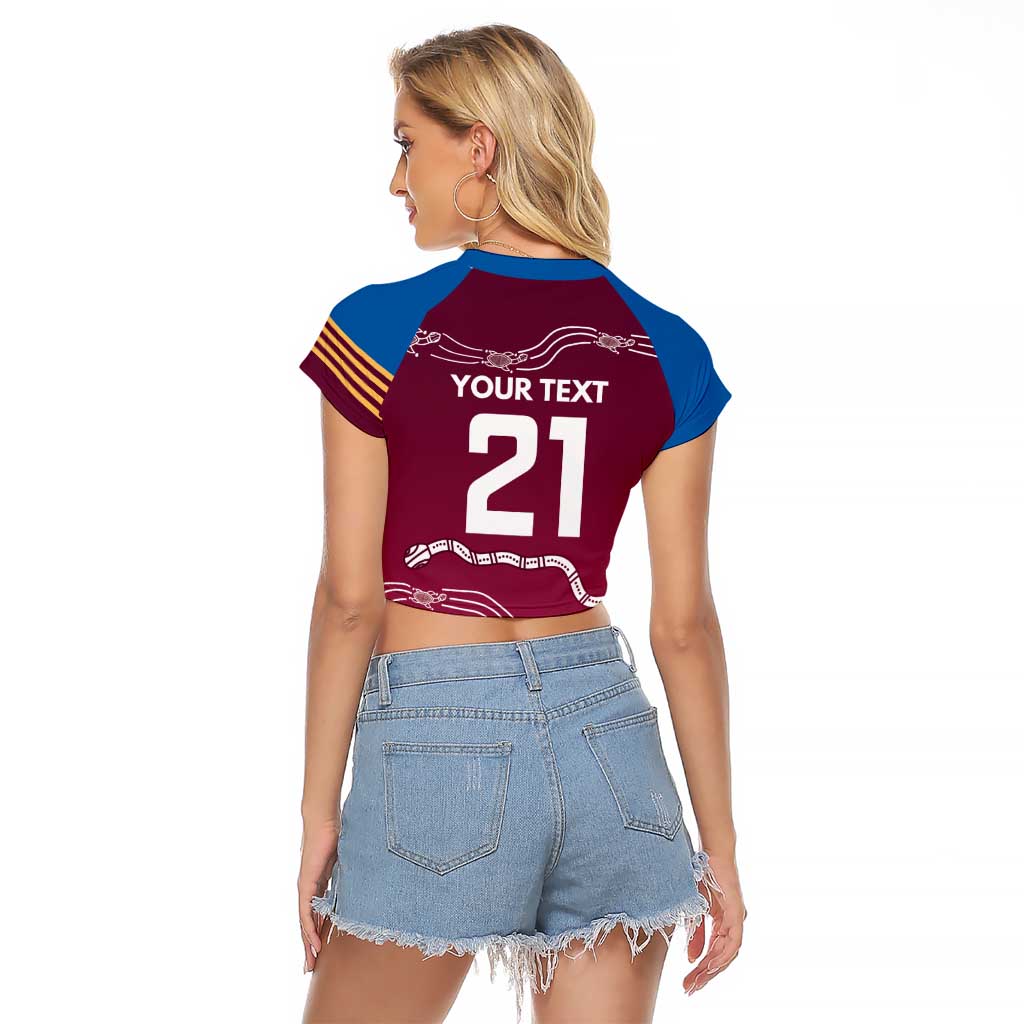 Personalised Brisbane Pride Raglan Cropped T Shirt The Roar of Champions - Aussie Hoodie