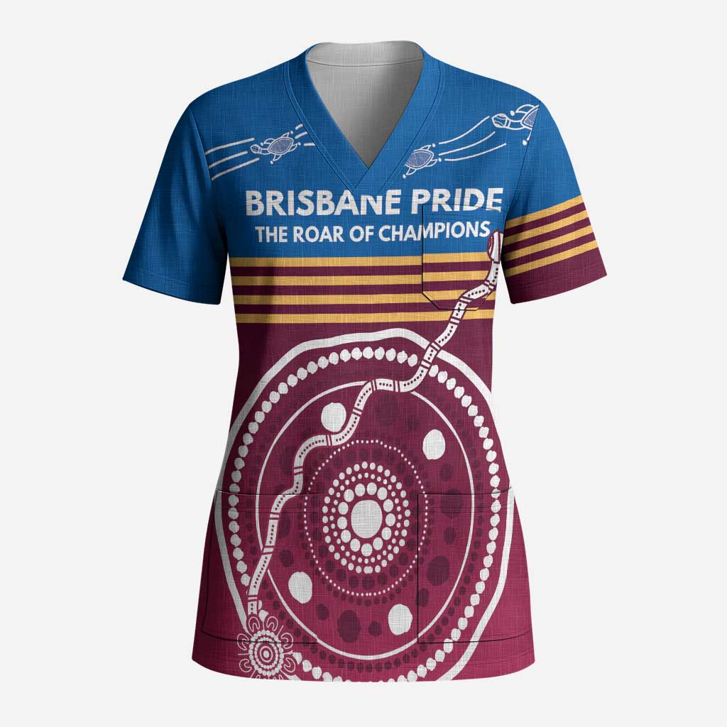 Personalised Brisbane Pride Scrub Top The Roar of Champions - Aussie Hoodie