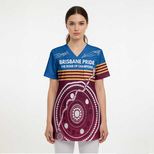 Personalised Brisbane Pride Scrub Top The Roar of Champions - Aussie Hoodie
