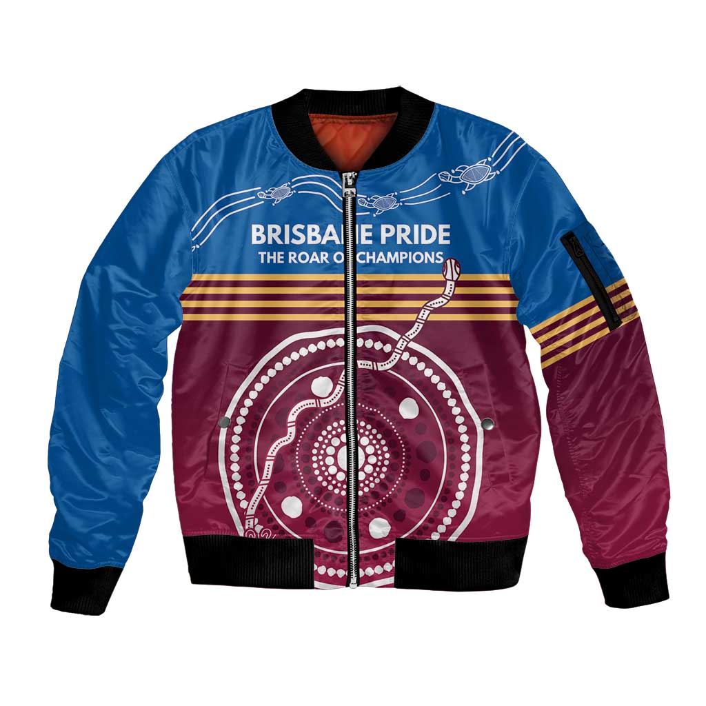 Personalised Brisbane Pride Sleeve Zip Bomber Jacket The Roar of Champions - Aussie Hoodie
