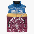 Personalised Brisbane Pride Sleeveless Puffer Jacket The Roar of Champions - Aussie Hoodie