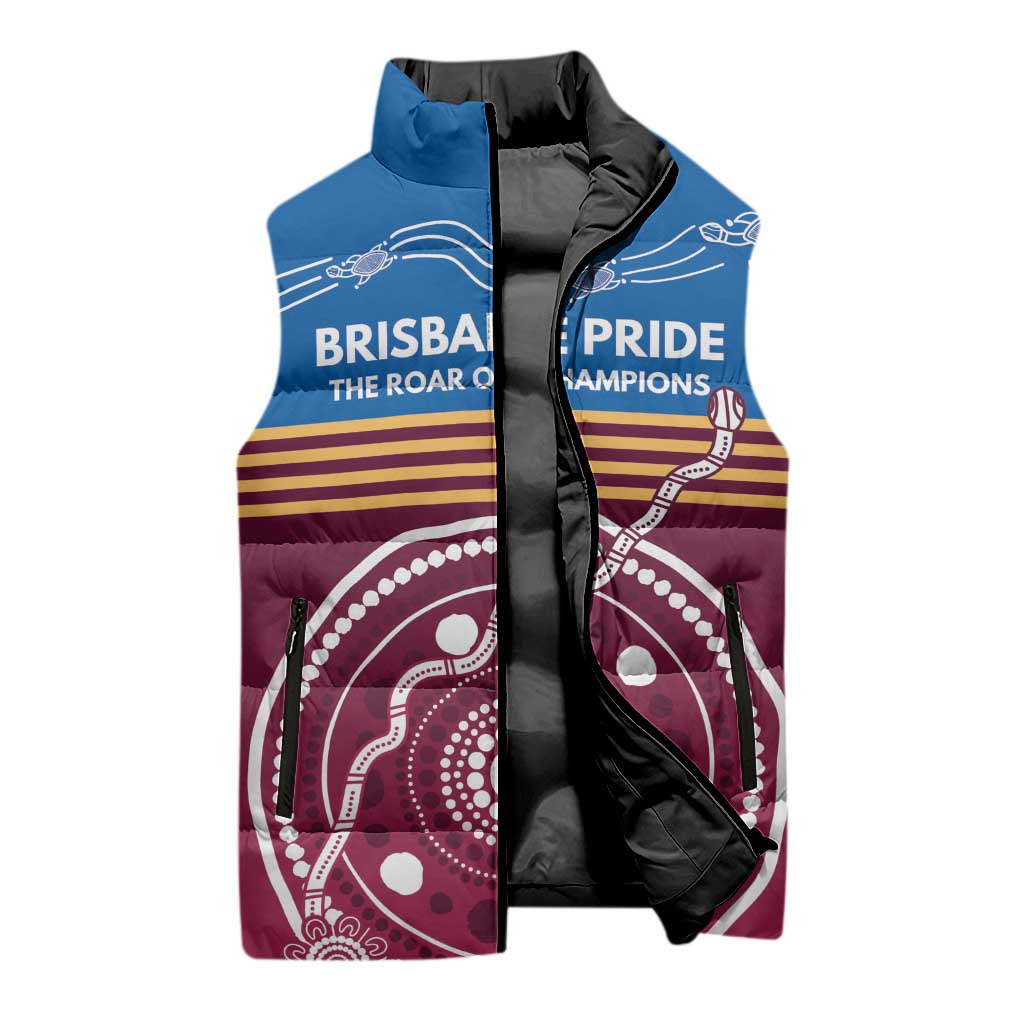 Personalised Brisbane Pride Sleeveless Puffer Jacket The Roar of Champions - Aussie Hoodie