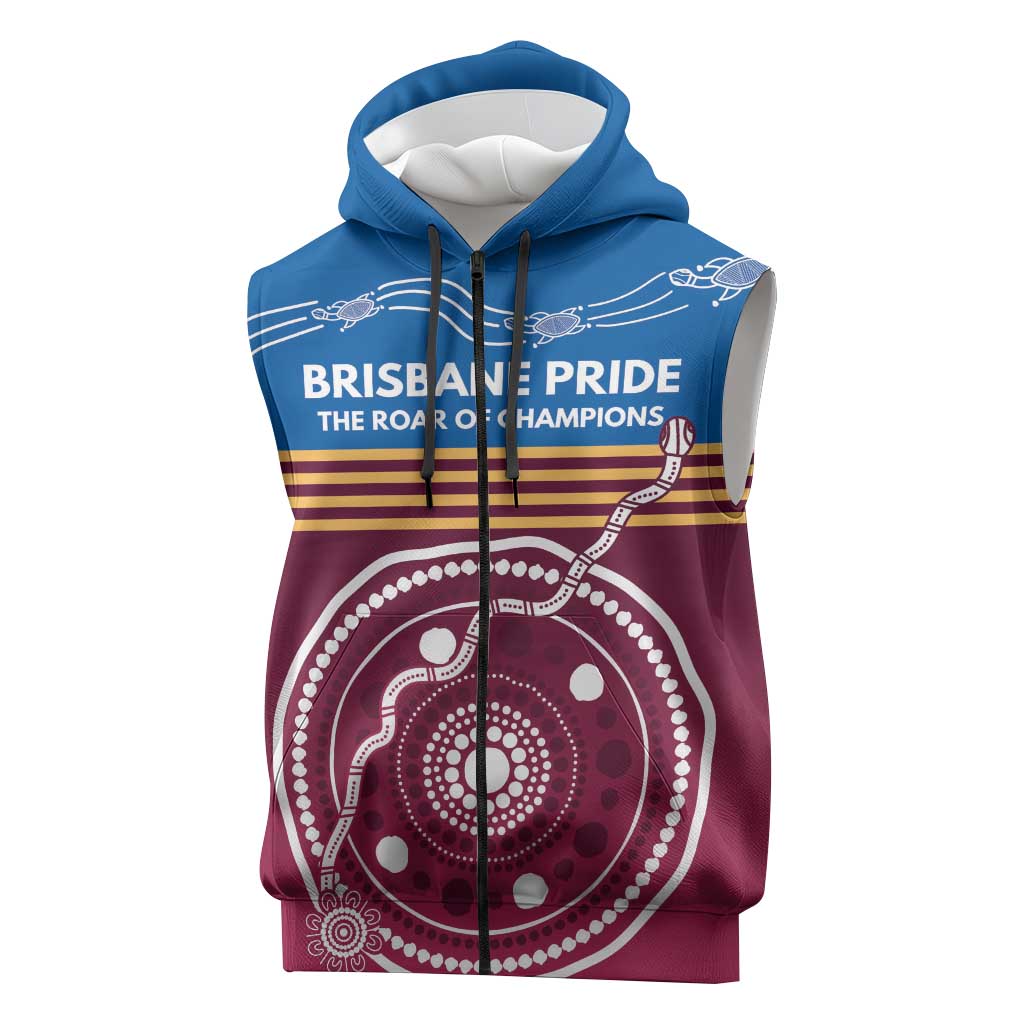 Personalised Brisbane Pride Sleeveless Zip Hoodie The Roar of Champions LT9
