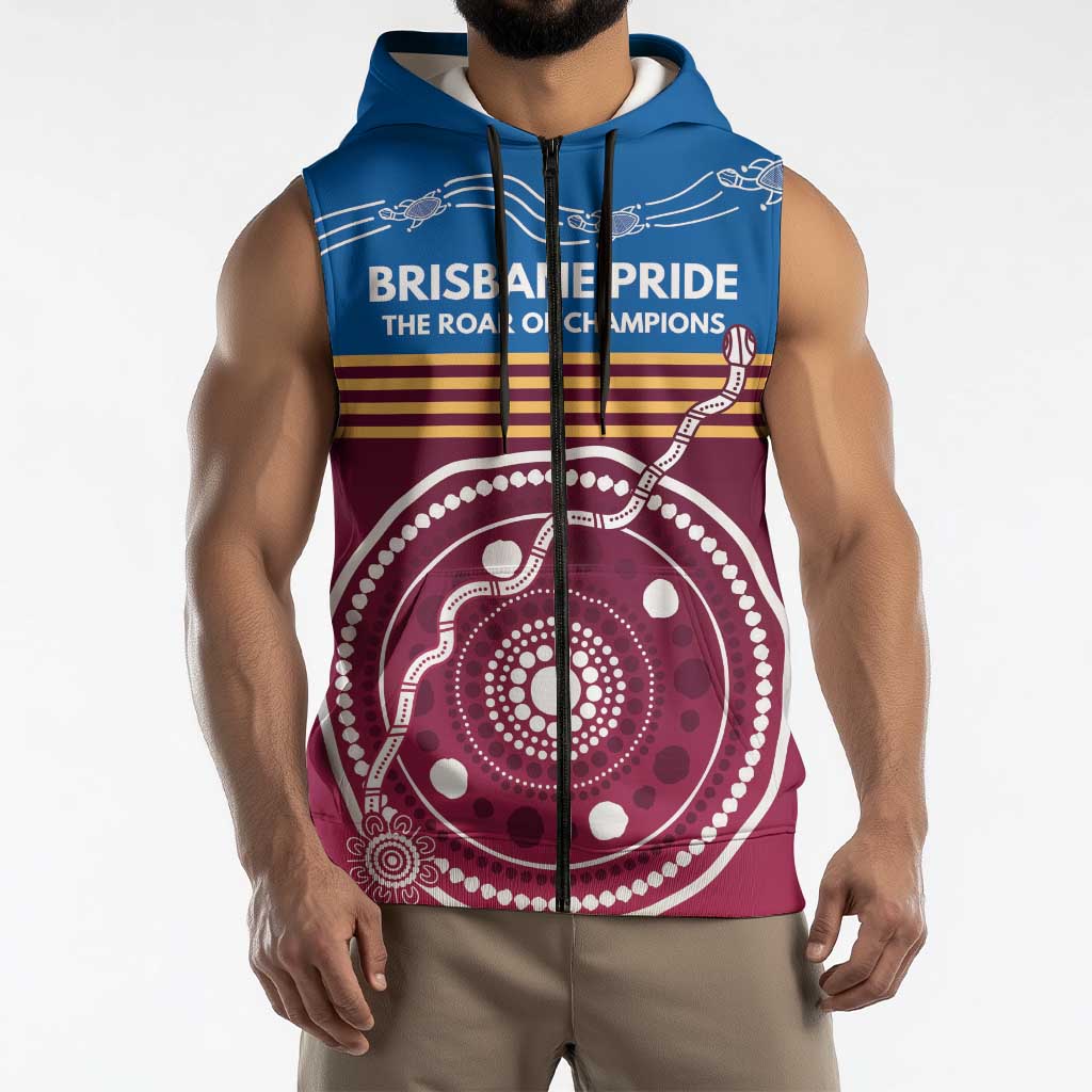 Personalised Brisbane Pride Sleeveless Zip Hoodie The Roar of Champions LT9