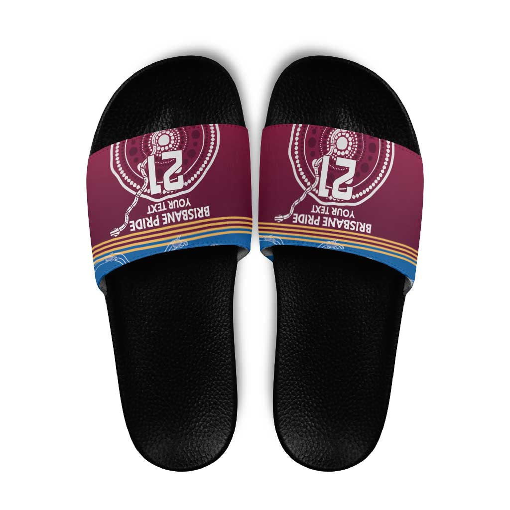 Personalised Brisbane Pride Slide Sandals The Roar of Champions - Aussie Hoodie