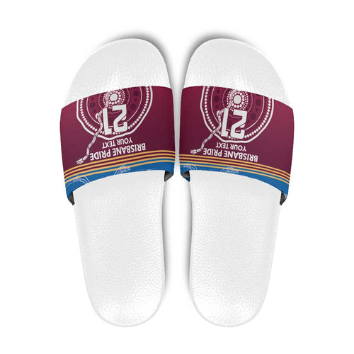 Personalised Brisbane Pride Slide Sandals The Roar of Champions - Aussie Hoodie