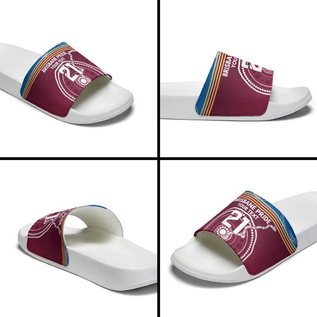 Personalised Brisbane Pride Slide Sandals The Roar of Champions - Aussie Hoodie