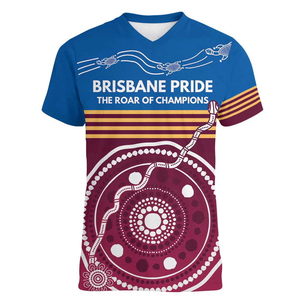 Personalised Brisbane Pride Women V-Neck T-Shirt The Roar of Champions - Aussie Hoodie