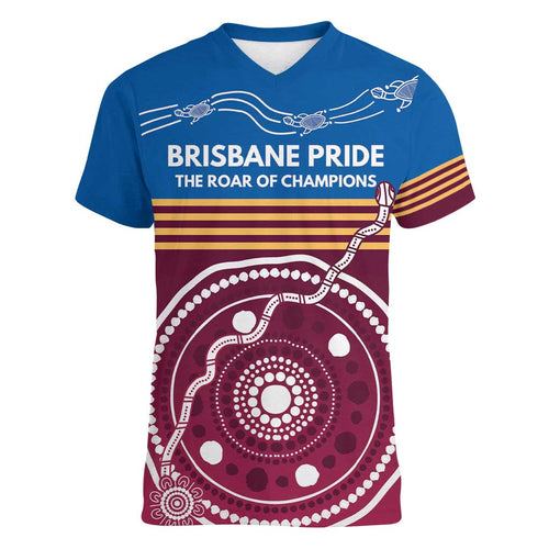 Personalised Brisbane Pride Women V-Neck T-Shirt The Roar of Champions - Aussie Hoodie