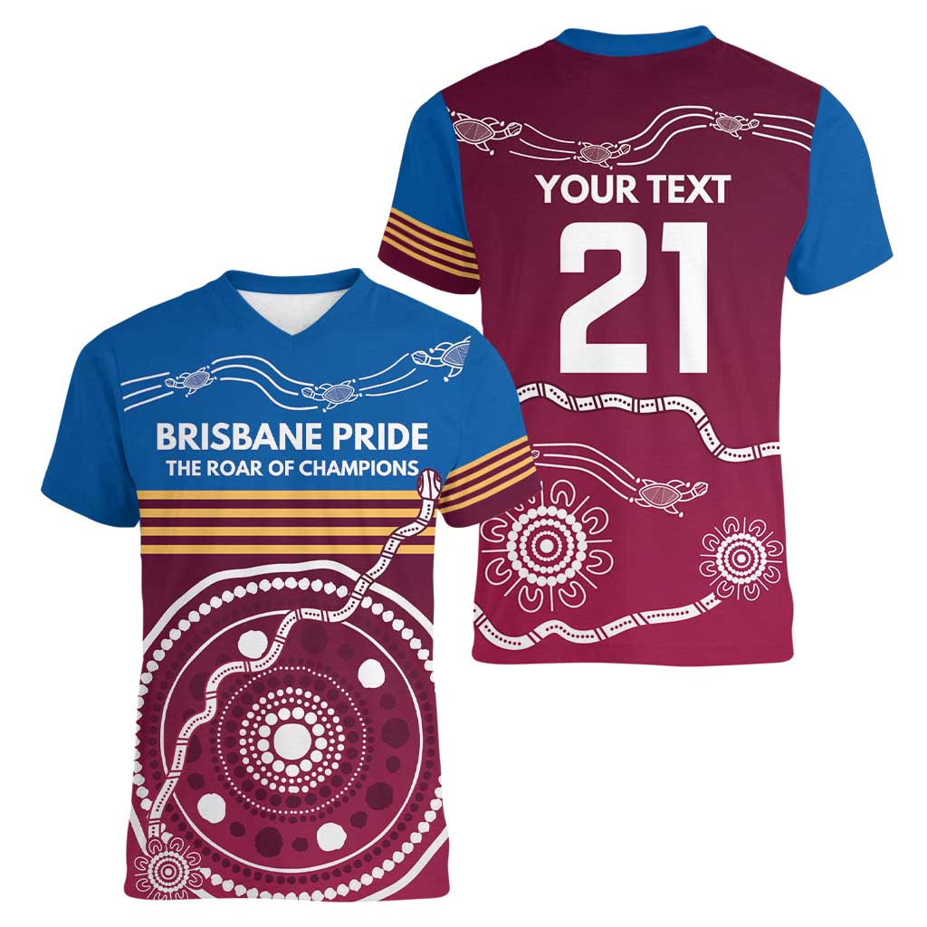 Personalised Brisbane Pride Women V-Neck T-Shirt The Roar of Champions - Aussie Hoodie