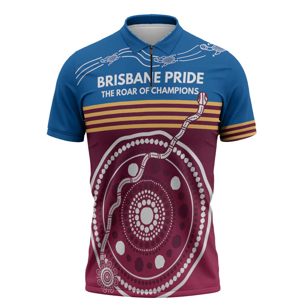 Personalised Brisbane Pride Zipper Polo Shirt The Roar of Champions - Aussie Hoodie