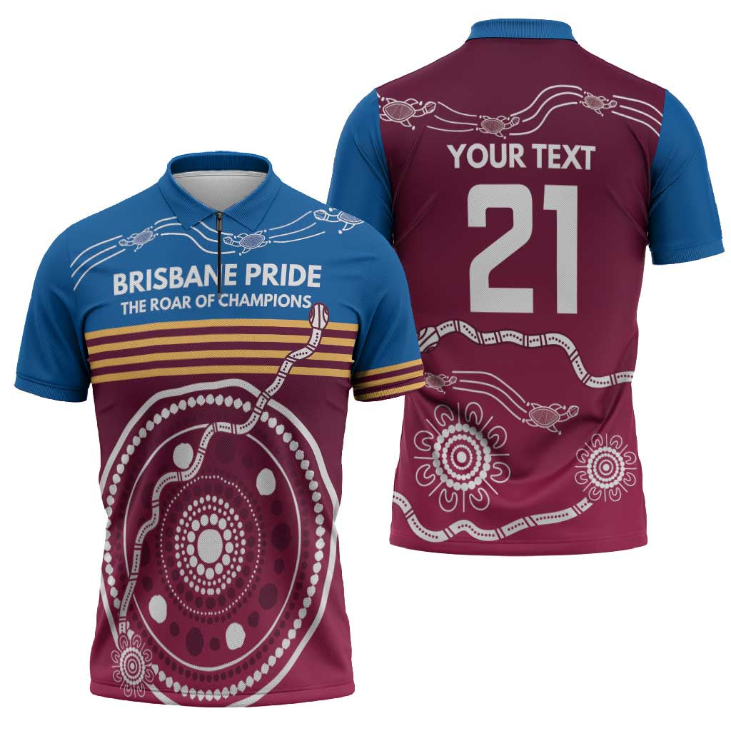 Personalised Brisbane Pride Zipper Polo Shirt The Roar of Champions - Aussie Hoodie