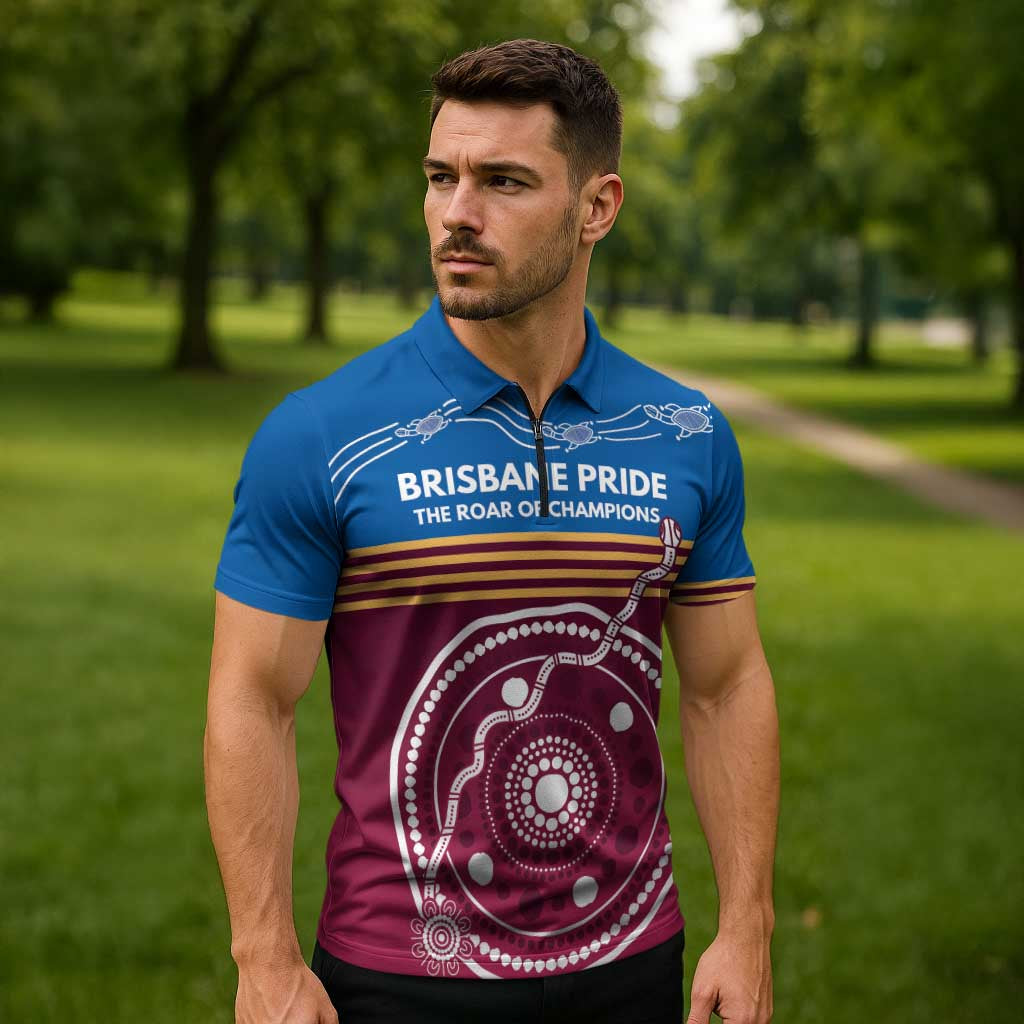 Personalised Brisbane Pride Zipper Polo Shirt The Roar of Champions - Aussie Hoodie