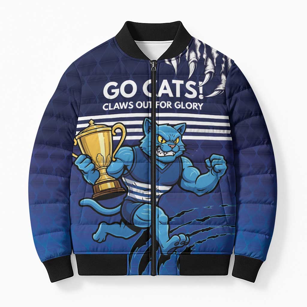 Personalised Geelong Pride Bomber Puffer Jacket Claws Out for Glory - Aussie Hoodie