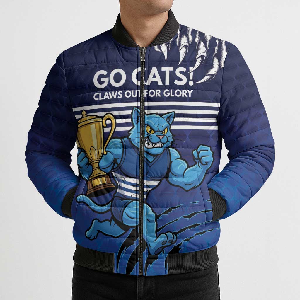 Personalised Geelong Pride Bomber Puffer Jacket Claws Out for Glory - Aussie Hoodie