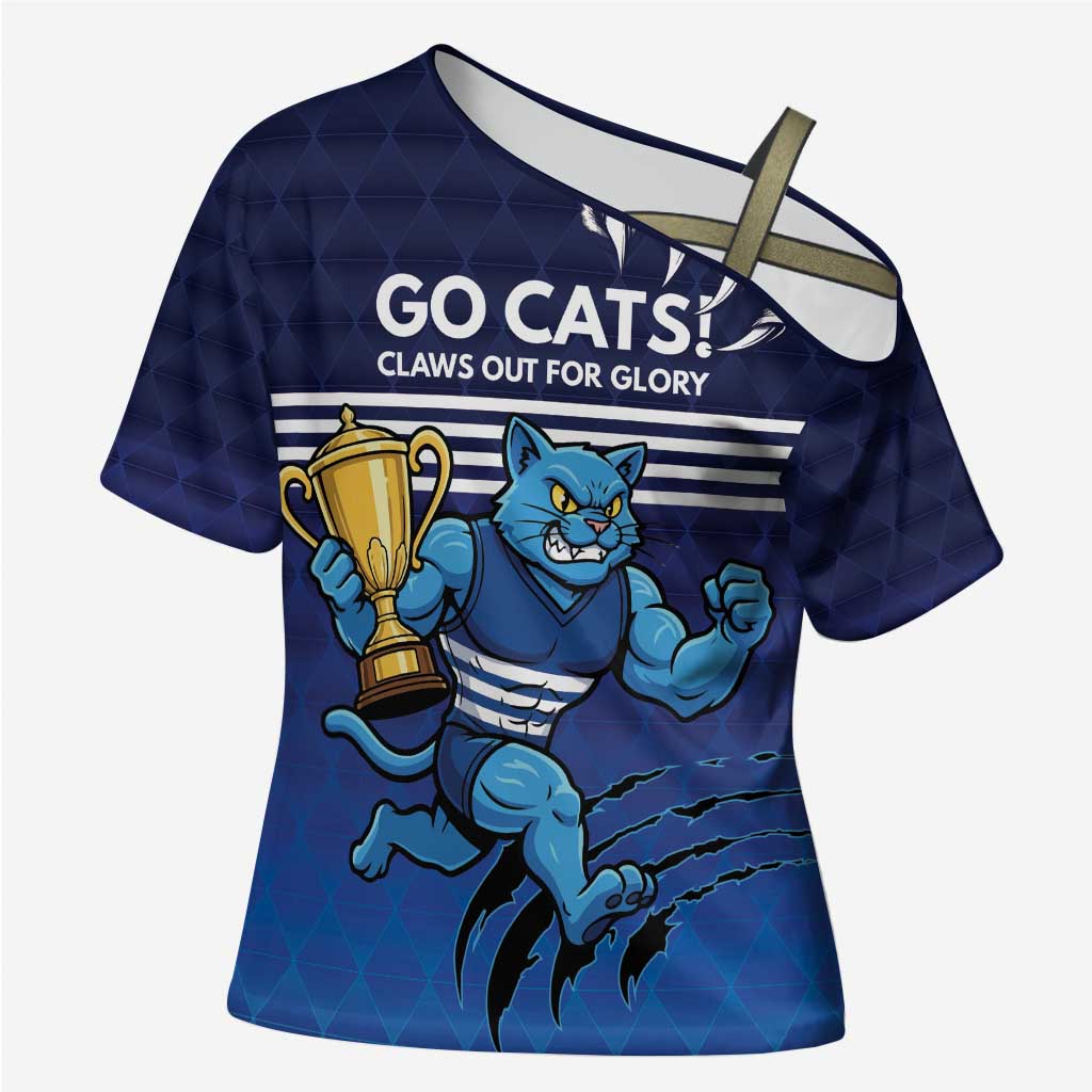 Personalised Geelong Pride Cross Shoulder Shirt Claws Out for Glory - Aussie Hoodie